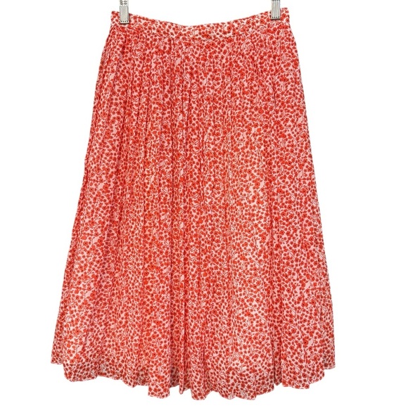 J.Crew Red Floral Pleated A-Line Midi Skirt Women’s Size 00 - Picture 2 of 8